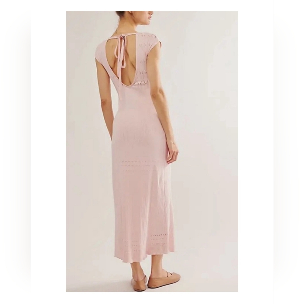 Free People Medium Robin Seamless Maxi Dress Pastel Pink Knit Ribbed Feminine - Picture 2 of 15